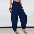 thumbnail image 6 of Xihbxyly Linen Pants for Women Womens Pants Cotton Linen Long Lounge Pants Drawstring Back Elastic Waist Pants Casual Trousers with Pockets, Navy, XXL My Recent Orders #2, 6 of 6