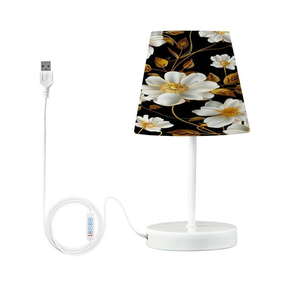 Flower and Golden Leaves Desk Lamp LED Table Nightstand Lamps with 3 Color Temperatures for Home Bedroom Living Room Decor 6x11