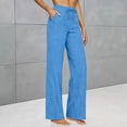thumbnail image 2 of Hurxie Wide Leg Pants for Women Flowy Palazzo Drawstring Elastic Waist Trousers with Pockets Summer Beach Vacation Clothes Blue,M, 2 of 8