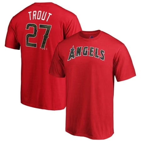 Majestic Angel Fish - Mike Trout Los Angeles Angels Majestic Name & Number T-Shirt - Camo/Red