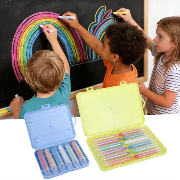 Washable Colored Chalk with Plastic Barrel – Dustless Blackboard and Sidewalk Chalk Set for , Indoor Outdoor Drawing and Writing, Includes Storage Case