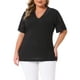 thumbnail image 1 of Blusa elegante de manga corta de encaje con cuello en V para mujer de tallas grandes Agnes Orinda, tunic ribeteada, 1X, negra, primavera-verano, 1 of 6