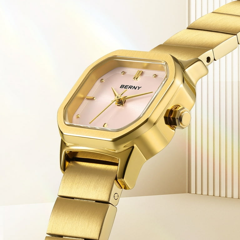 BERNY Small Gold Watches for Women, Dainty Minimalist Dress Watch with  Square Dial, Vintage Stainless Steel Bracelet Watch, Waterproof, Ladies  Luxury ...