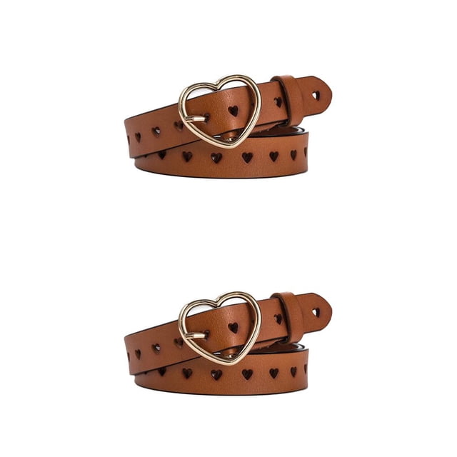 Ceinture en Cuir pour Femme, Accessoire de Décoration de Mode, Ceinture Creuse pour Robe, camel, 2 Pcs