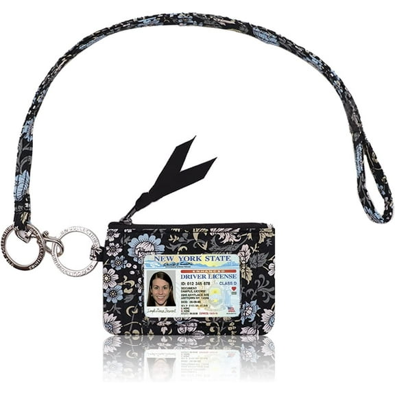 MNF Collections Lanyard with wallet - Zip ID Case with Lanyard - lanyard with id holder keychain with Zippers - Cotton - Gypsy Floral