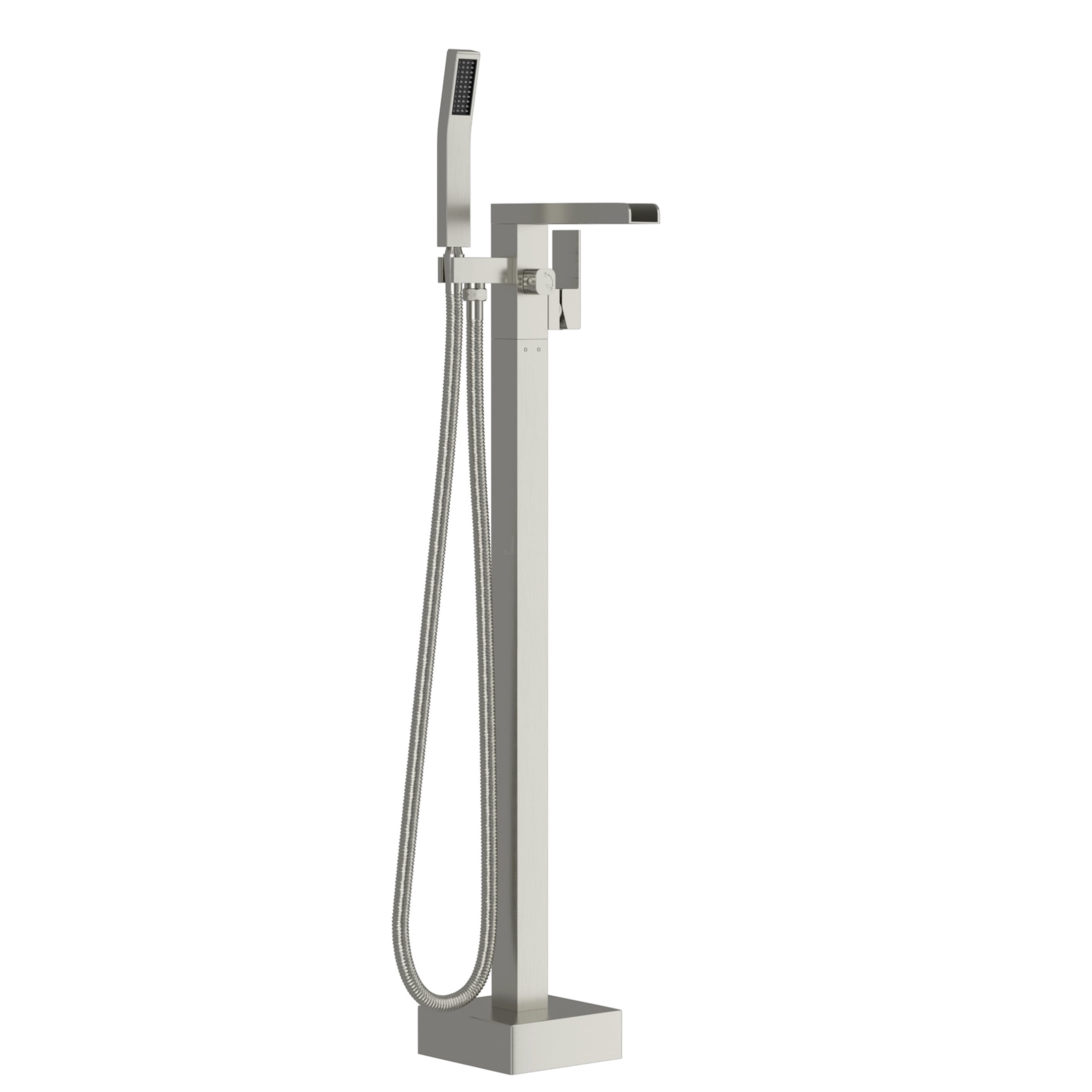 JERFIT Freestanding Bathtub Faucet with Hand Shower, 360° Rotatable Waterfall Spout, Brushed Nickel Floor Mount Tub Filler for Standard Bathroom