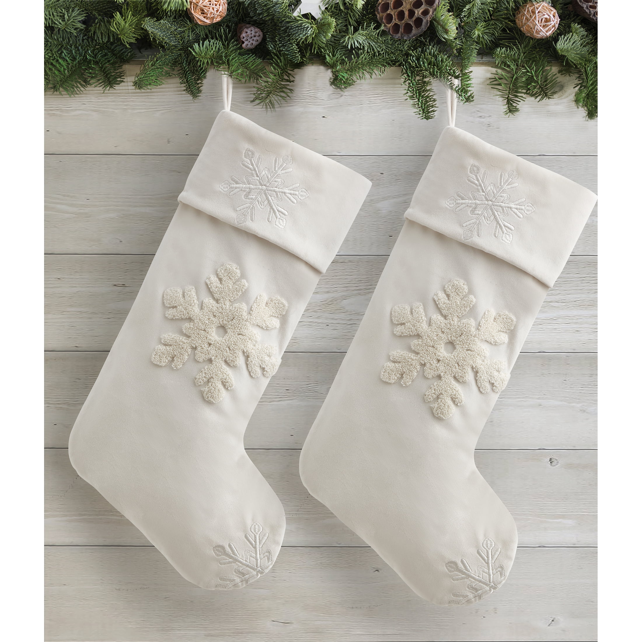 My Texas House Savannah Coconut Milk Embroidered Christmas Stockings, 21" (2 Count)
