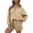 thumbnail image 1 of 2 Piece Outfits Women Lounge Sets Fall Outfits Button Down Oversized Shirts And Shorts Tracksuit, 1 of 6