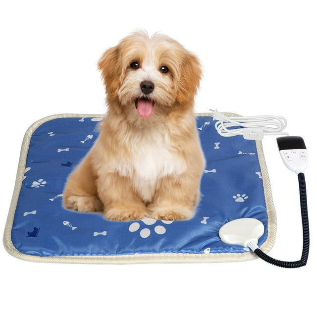 Pet Heating Pad for with Timer - Cat Dog Heat Mat for Indoor Outdoor Use - Heated Bed with Adjustable Heat Safe Chewing- Design