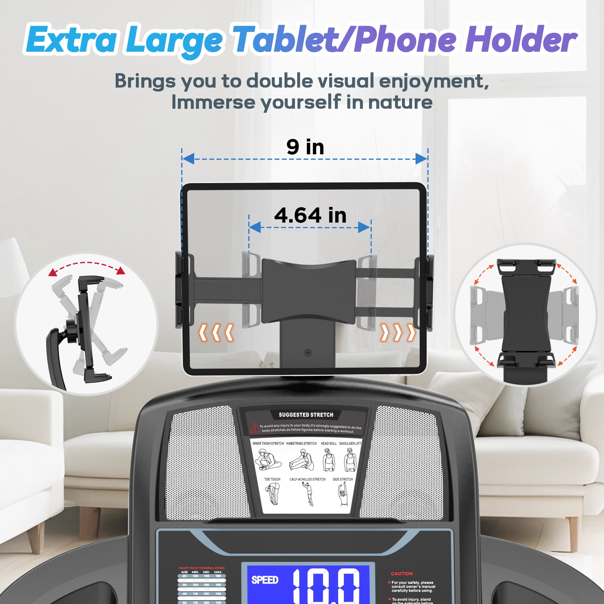 300lb Capacity Treadmill, 5HP Folding Treadmill w/ 15% Auto Incline, 10MPH Fast Speed, 64+3+3+1 Preset Programs, Portable Walking Jogging Machine