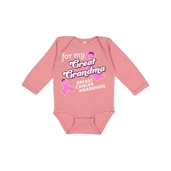 Inktastic For My Great Grandma-Breast Cancer Awareness Boys or Girls Long Sleeve Baby Bodysuit