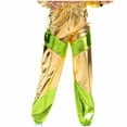 thumbnail image 5 of Pants for Women Metallic Shiny Jogger Pants Color Block Elastic Waist Hip Hop Disco Dancewear Training Sports Tracksuit Bottoms Stretch Comfy Sweatpants Loose Fit Lougewear, 5 of 7