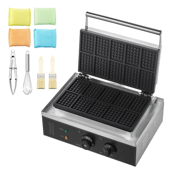 Commercial Waffle Maker 10PCS Rectangle Waffle Baker Machine 1550W Non-Stick Stainless Steel Belgian Waffle Iron with Temperature Time Control Handle