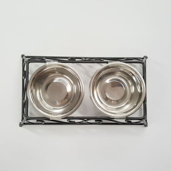 Gofetch Stainless Steel Pet Food  with Double Diner in Black and Silver