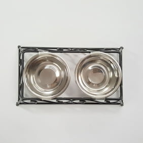 Gofetch Stainless Steel Pet Food Bowl with Double Diner in Black and Silver
