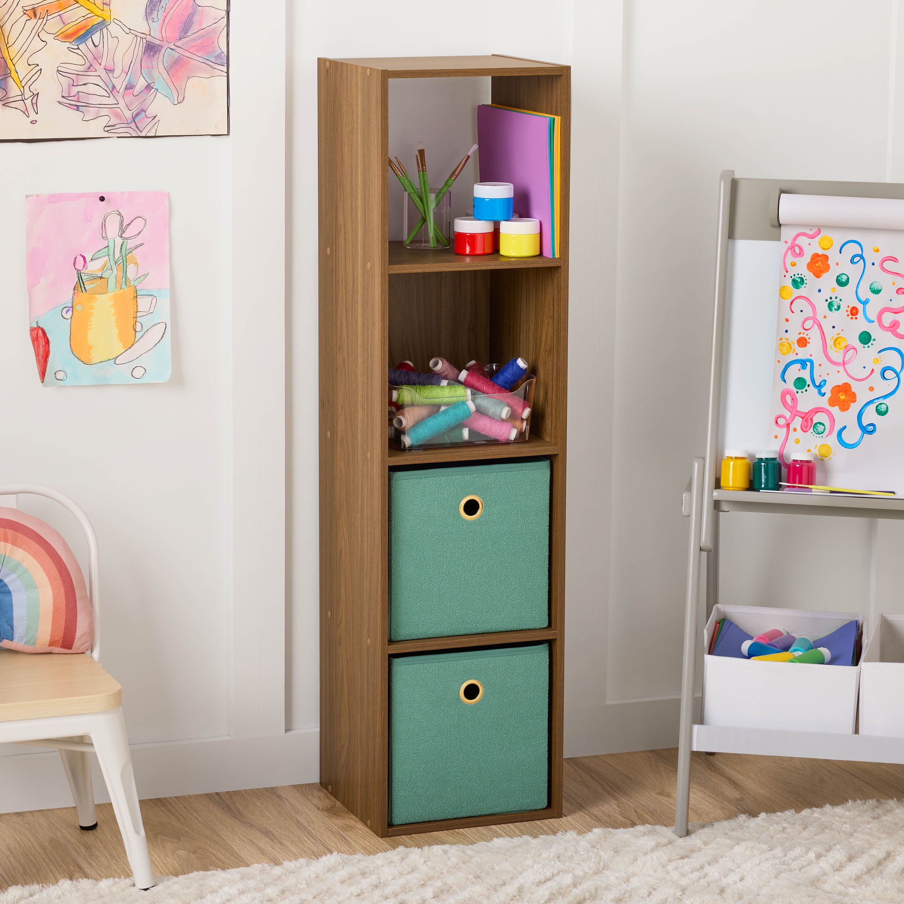 Mainstays 4 Cube Vertical Storage Organizer, Warm Walnut