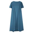 thumbnail image 6 of Jinhomg Womens Casual Summer Dress Plus Size Comfy Cotton Linen Beach Dresses Flowy Swing Short Sleeve Crew Neck Vacation Dress Spring Saving Blue L, 6 of 9