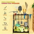 thumbnail image 6 of Deck Box Garden Tool Organizer,3-Tier Yard Tool Storage Rack,with Hooks for Long-Handled,Broom,Shovel,Outdoor Storage Box, 6 of 8