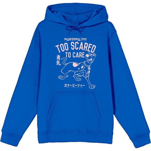 Scooby-Doo Too Scared To Care Adult Blue Long Sleeve Hoodie-Medium