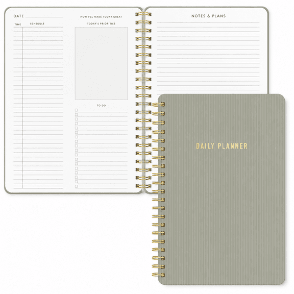 Undated Daily Planner with Hourly Schedule, Two-Page Daily Layout, To Do List, Priorities and Notes, 160-Page Spiral Notebook, 6.5" x 9.5"