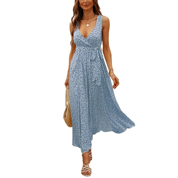 Womens Dress Sleeveless V Neck Female Clothes Party Club Dating Cute Ladies  Womens Spring Summer Sundress 