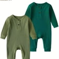 thumbnail image 1 of Chok 2 Pcs KuKitty Long Sleeve Solid Color Romper - Baby Boy Girl One Piece Jumpsuit Outfits with Ribbed Design for Comfortable Clothing, 1 of 7