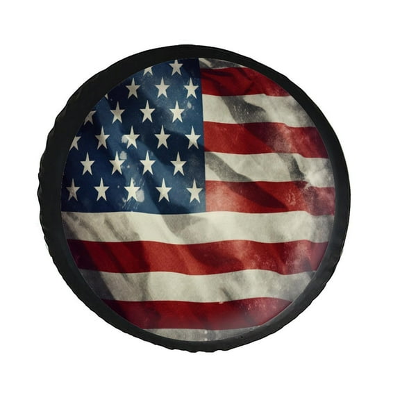 KAKALAD Vintage American Flag US Stars And Red Stripe 03 Spare Tire Cover PVC Leather Wheel Protectors Universal Dust-Proof for Trailer Rv SUV Truck Camper Travel Trailer Accessories 14 ” Inch