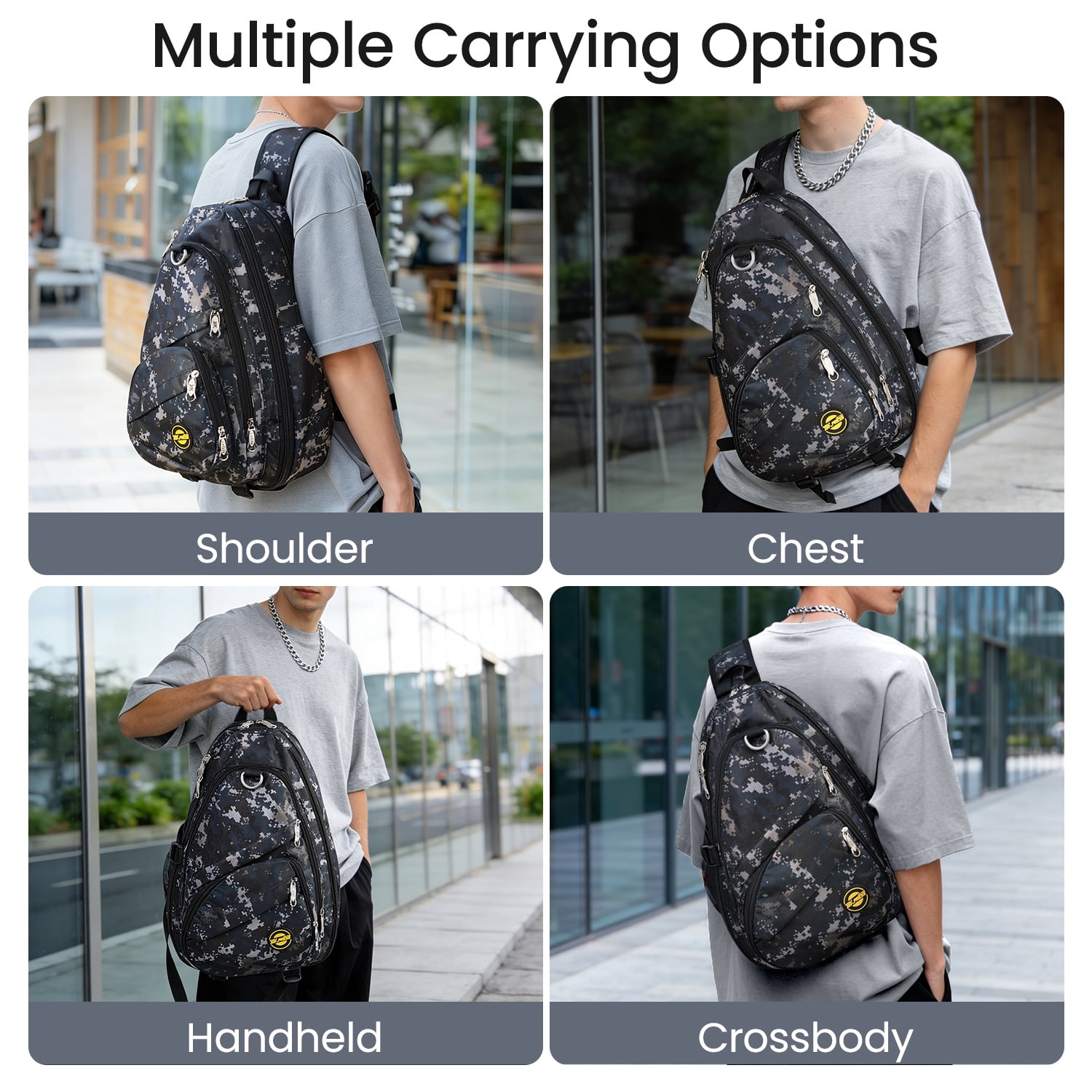 New York Xpress Camo Sling Bag Expandable 14–25L Daypack for Travel Hiking Cycling, Navy,118