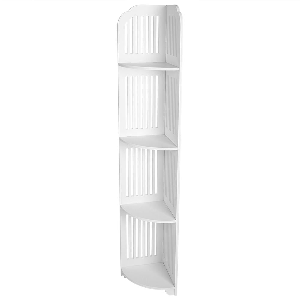 Tebru Bathroom Storage Shelf, 4Tier White Wooden Standing Corner Shelf
