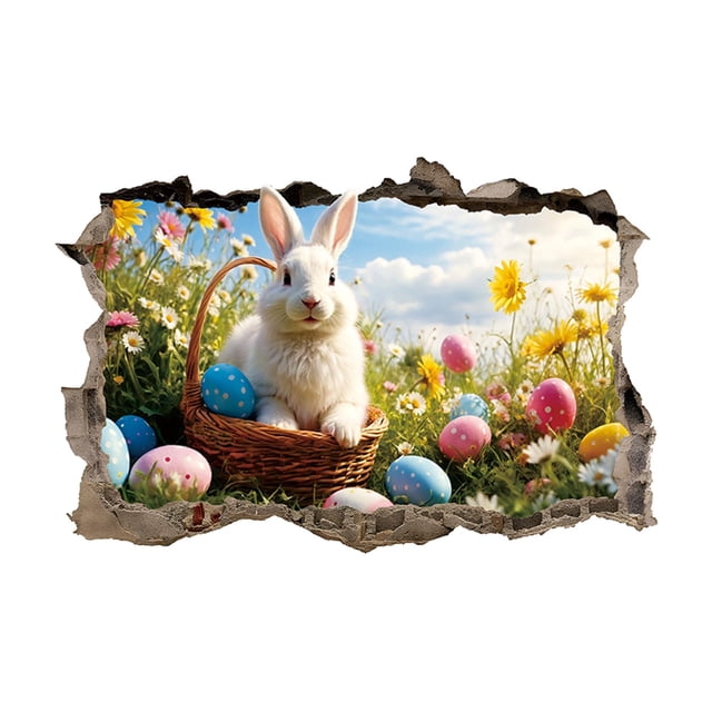 Easter Happy Wall Decoration 3D Effect Rabbit Wall Decoration Easter Egg Wall Stickers Large Rabbit Wall Stickers Cartoon Rabbit Wall Stickers Suitable For Children's Rooms Bathroom Wall Decals Wall
