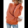 thumbnail image 2 of Suéter de Larga con Cuello Alto y Mangas Abullonadas para Mujer, de Color Liso, para Invierno y Otoño Naranja Rojo M, 2 of 8