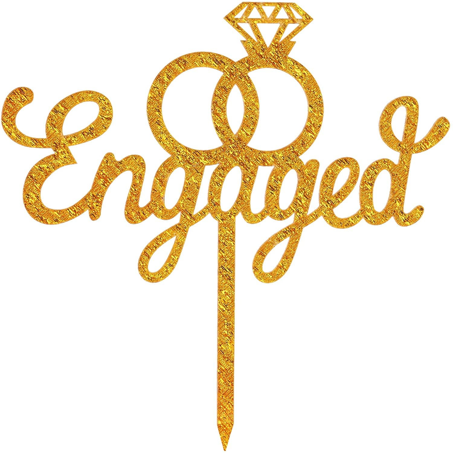 O'Creme EngagedwithRingandDiamondRing Cake Topper, Gold