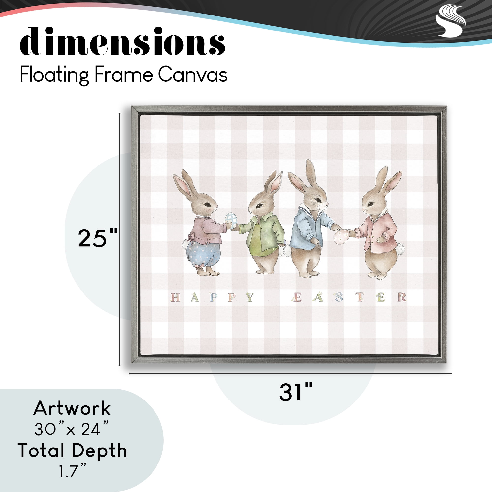 Stupell Industries Easter Bunnies Pink Gingham Gray Framed Floater Canvas Wall Art, design by Leah Straatsma