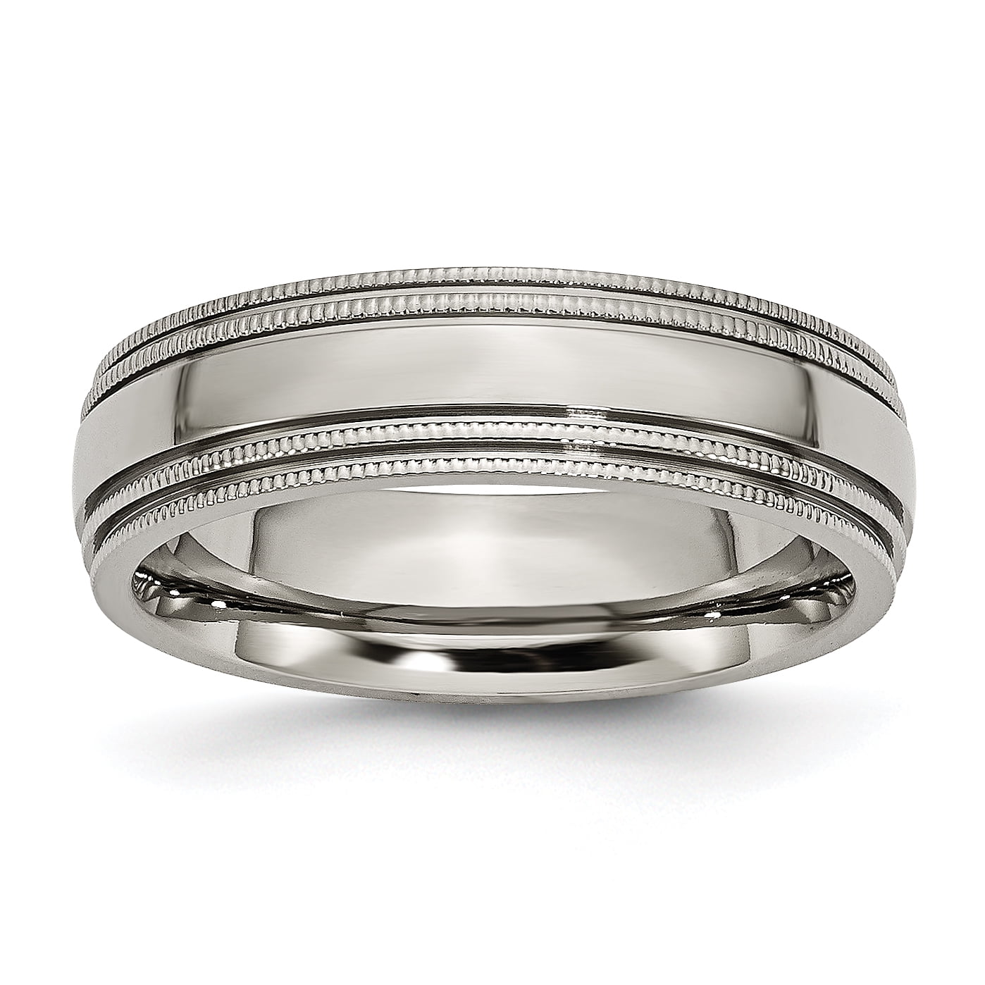 Wedding Bands Classic Bands Milgrain Bands Titanium Grooved and Beaded Edge 6mm Polished Band Size 9