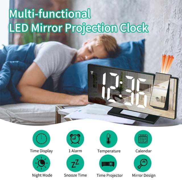 Projection Alarm Clock New Large Screen Display Silent Sleep Electronic Clock Multifunctional Intelligent Digital Nightlight Desk Potty Timer Sand Timer 2 Minute Large Digital Grill Temperature Gauge