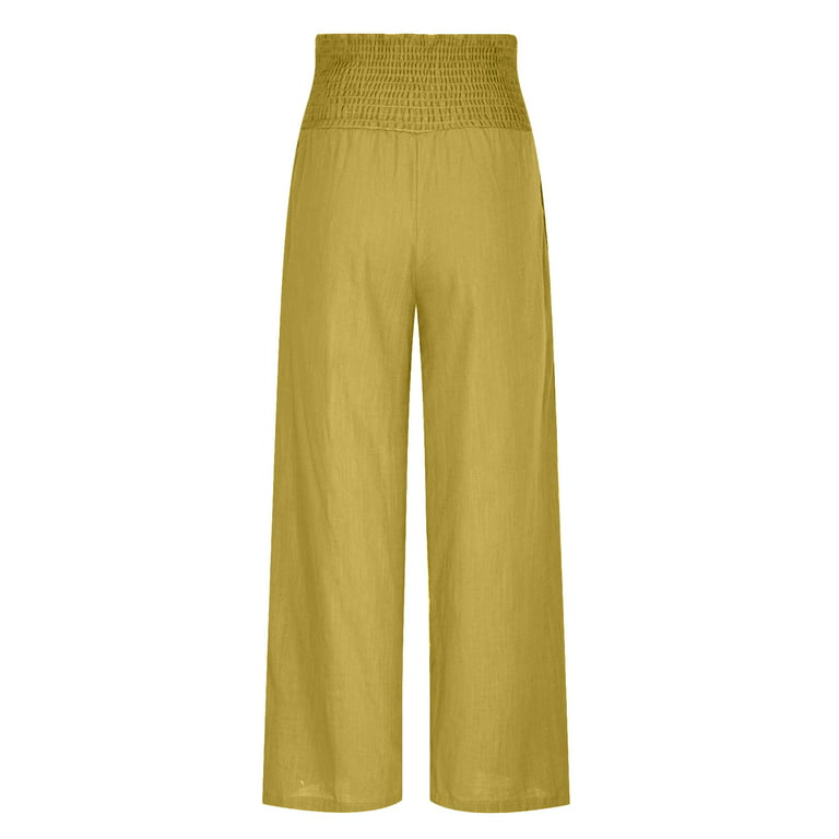 HUPOM Chino Pants For Women Womens Pants Chinos High Waist Rise Full Slim  Bootcut Yellow M 