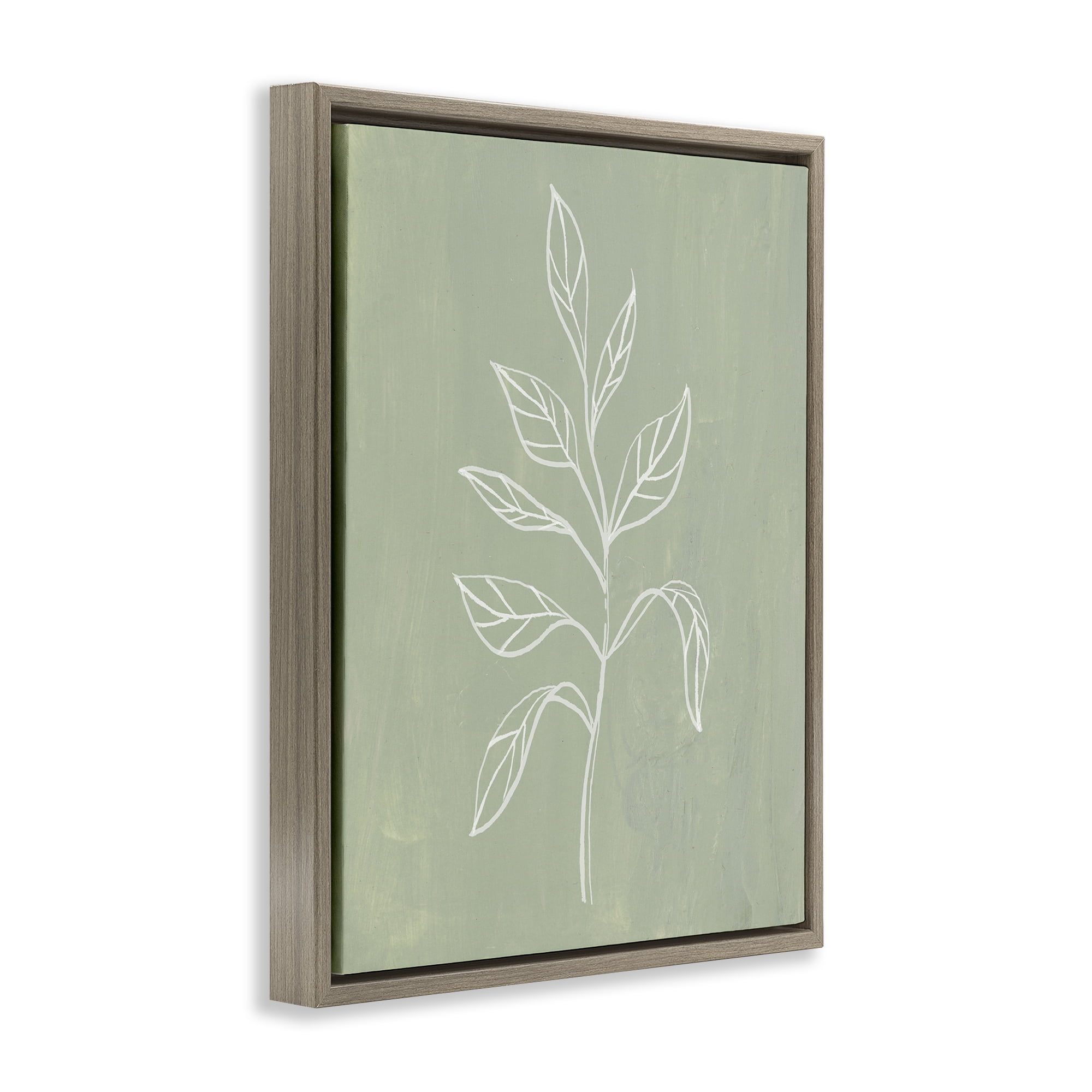 Stupell Industries Drooping Plant Leaves Plants & Flowers Painting Brown Floater Framed Canvas Art Print Wall Art, 17 x 21