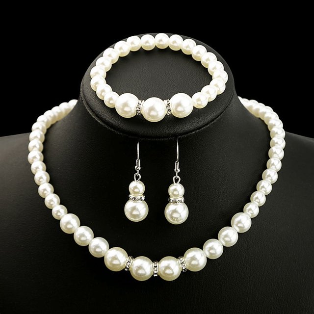 Collar de perlas, pendientes, pulsera, personalidad, temperamento, accesorios simples, moda, viajero, collar de diamantes