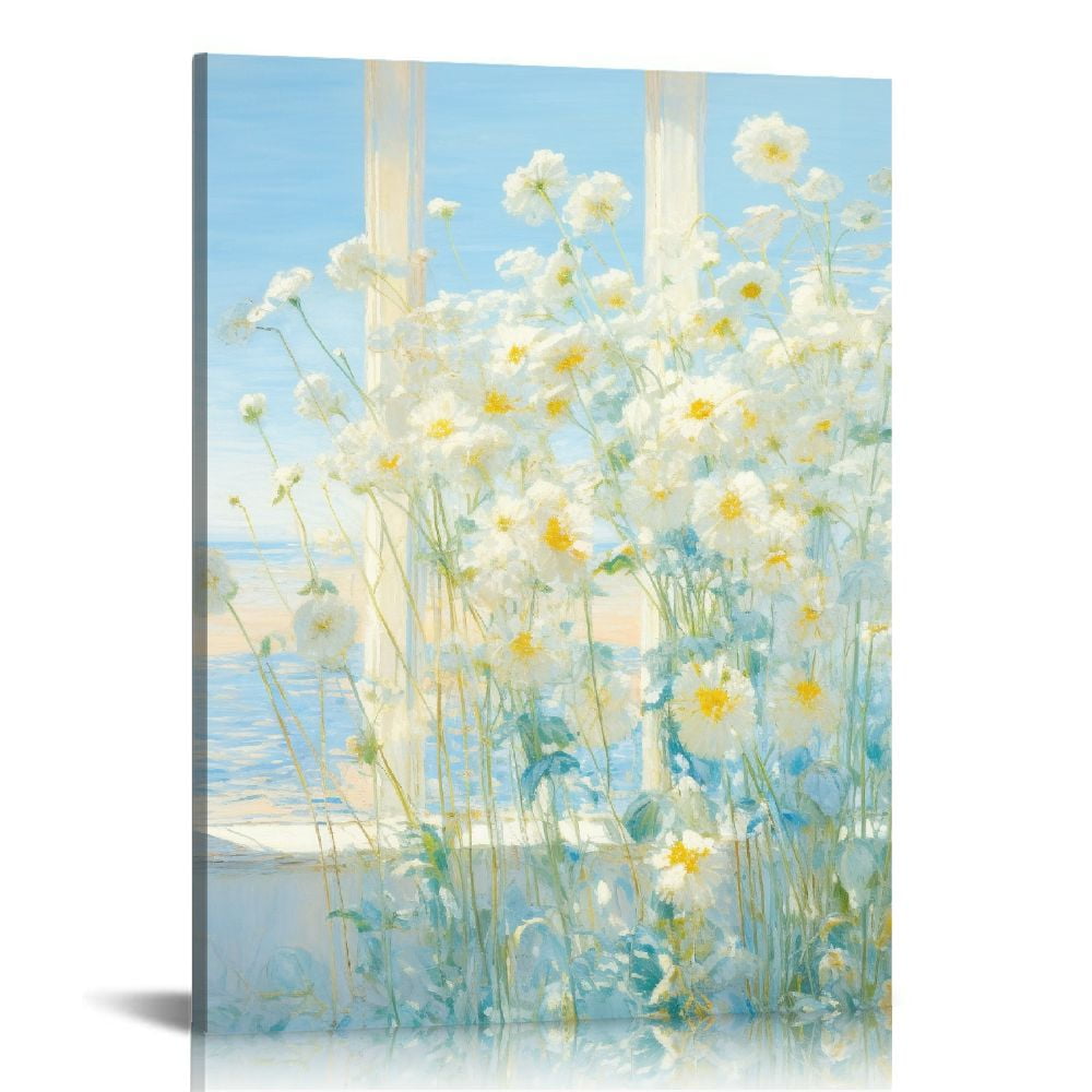 JRXY Large White Flower Canvas Paintings Wall Art Textured Hand-Painted Oil Painting on Canvas for Bedroom Living Room Home Decoration 16x20 in