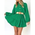 thumbnail image 5 of Women's Ruffled Notched Balloon Sleeve Mini Dress with Button Front and Sheer Details in 100% Polyester Fabric, 5 of 14