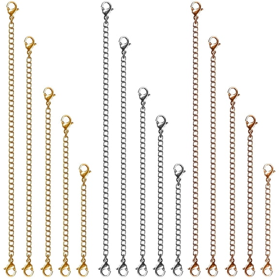 Necklace Extenders, 15 Pcs Stainless Steel Gold Silver Necklace Bracelet Anklet Extension Chains with Lobster Clasps and Closures for Jewelry Making