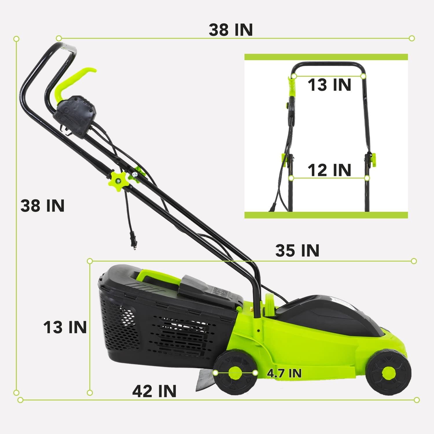 BORGEBY Electric Lawn Mower Grass Cutter Machine,Corded, 12 Amp, Dethatcher,13-Inch with Collection Box