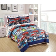 Fancy Linen 7pc Queen Comforter Set Police Car Fire Truck Ambulance Heroes Blue Red Green Grey White New # Heroes
