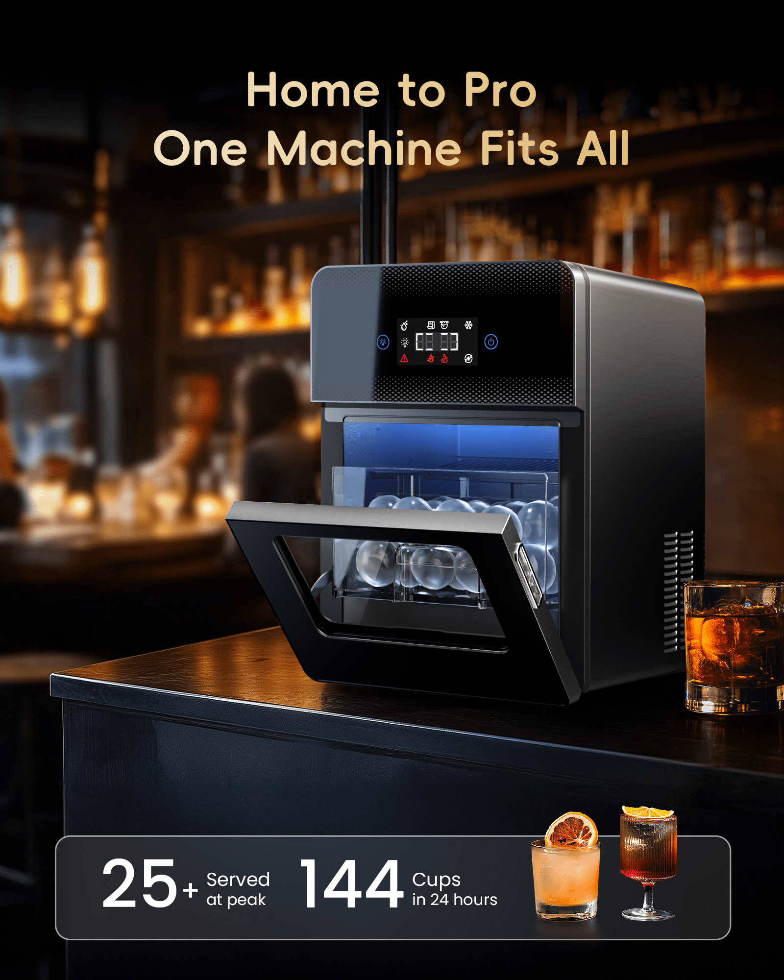 Ecozy Chillio Clear Ice Ball Maker, Automatic Water Supply, 4 Pcs in 40 Mins, 144 Pcs/24H, Shpere Ice Maker for Whiskey & Bourbon