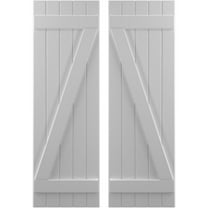 Ekena Millwork 17 1/2"W x 48"H Americraft Five Board (2 Batten) Exterior Real Wood Joined Board-n-Batten Shutters w/ Z-Bar (Per Pair), Primed