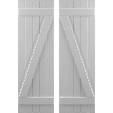 Ekena Millwork 17 1/2"W x 48"H Americraft Five Board (2 Batten) Exterior Real Wood Joined Board-n-Batten Shutters w/ Z-Bar (Per Pair), Primed
