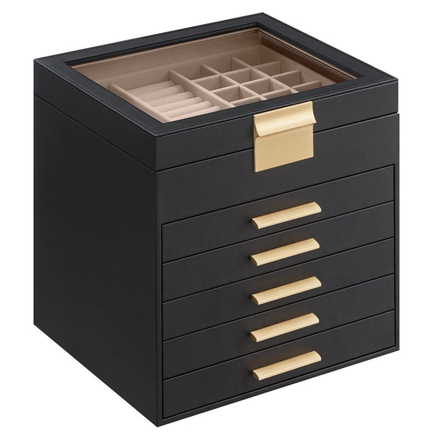 Joyero SONGMICS Organizador de 6 capas con tapa de vidrio grafito