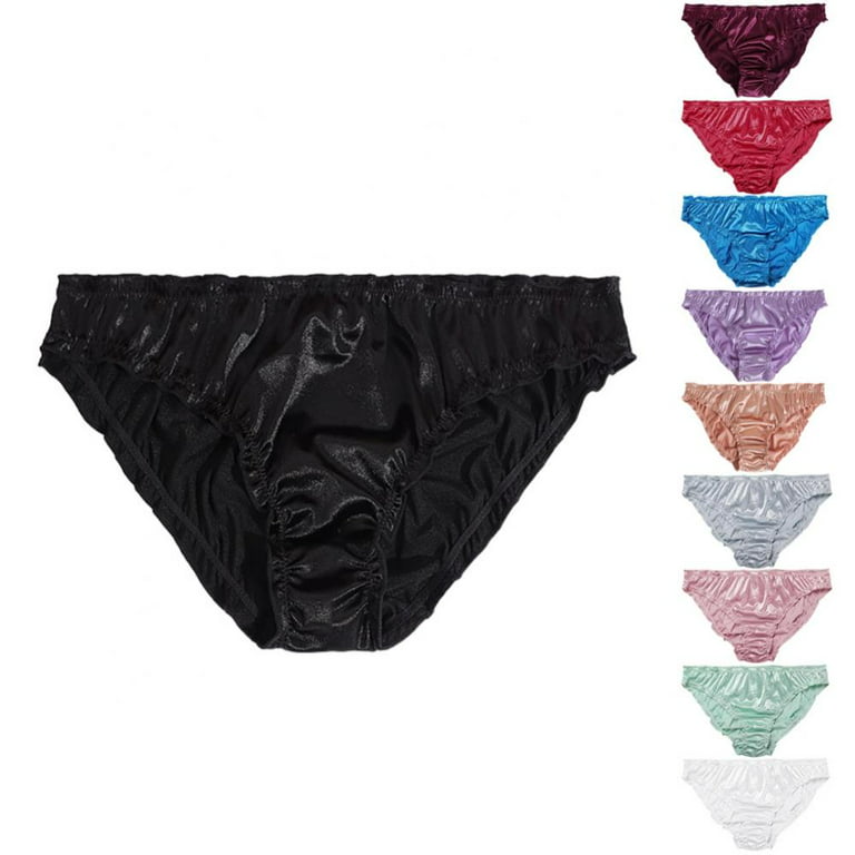 1Pc Women's Satin Panties Low-Waist Ruffle Milk Silk Underwear Comfortable  Bikini Briefs Elastic Ladies Underpants Lingerie Black L