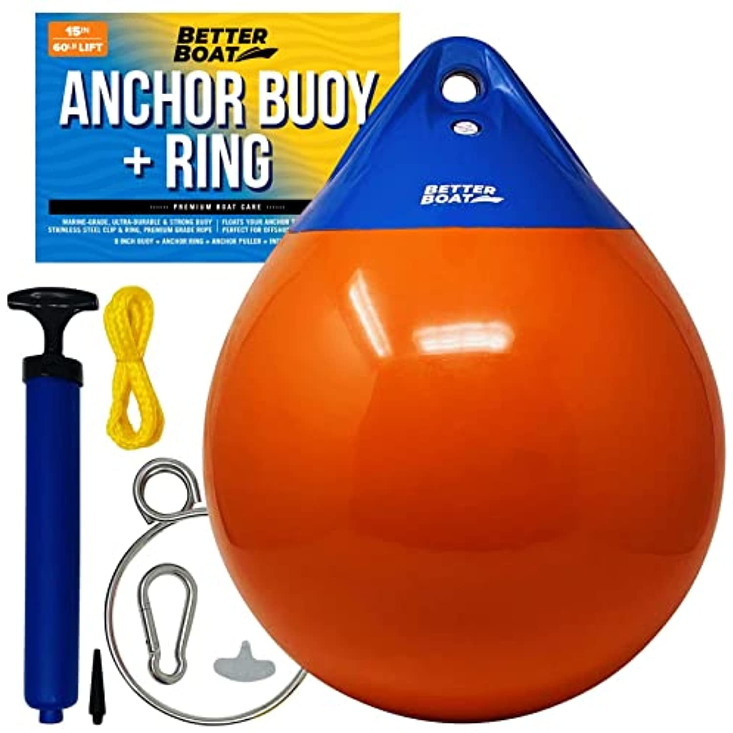 Anchor Bouy and Retrieval Ring 15" Vinyl Boat Buoy Balls Round Boat