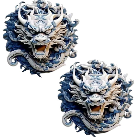 vlrwzc Car Sticker, Blue and White Porcelain Dragon Head Car Decals, Self-Adhesive Decals for Car Truck Motorcycle, Car Hood Body Side Rear Window Stickers